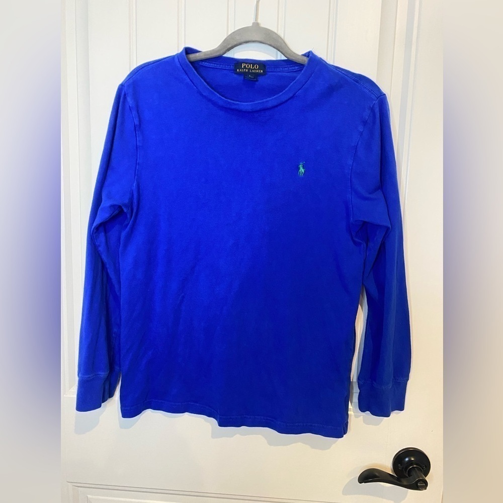 Ralph Lauren Boy long sleeve crewneck shirt, sz 14-16, Royal blue w/green horse